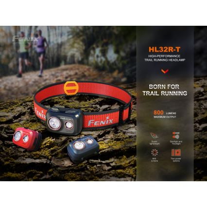 Fenix HL32RTBLCK - Επαναφορτιζόμενος φακός κεφαλής LED LED/USB/3xAAA IP66 800 γυαλιστερό 300 h 1900 mAh μαύρο/πορτοκαλί