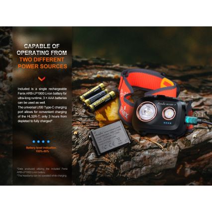 Fenix HL32RTBLCK - Επαναφορτιζόμενος φακός κεφαλής LED LED/USB/3xAAA IP66 800 γυαλιστερό 300 h 1900 mAh μαύρο/πορτοκαλί