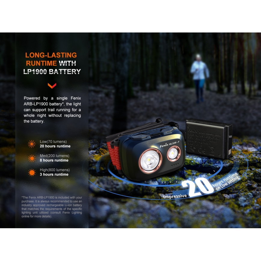 Fenix HL32RTBLCK - Επαναφορτιζόμενος φακός κεφαλής LED LED/USB/3xAAA IP66 800 γυαλιστερό 300 h 1900 mAh μαύρο/πορτοκαλί