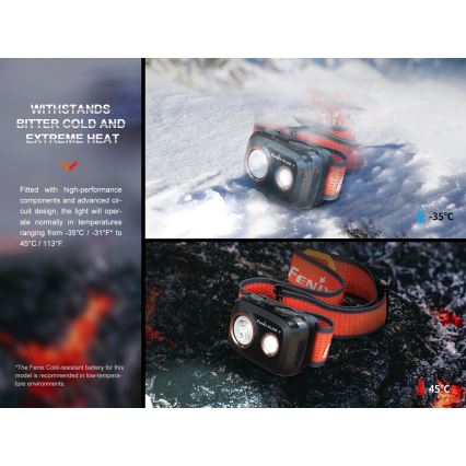 Fenix HL32RTBLCK - Επαναφορτιζόμενος φακός κεφαλής LED LED/USB/3xAAA IP66 800 γυαλιστερό 300 h 1900 mAh μαύρο/πορτοκαλί