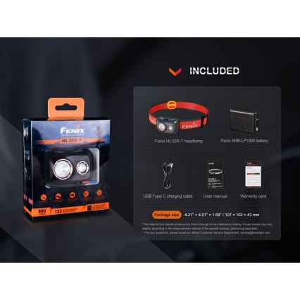 Fenix HL32RTBLCK - Επαναφορτιζόμενος φακός κεφαλής LED LED/USB/3xAAA IP66 800 γυαλιστερό 300 h 1900 mAh μαύρο/πορτοκαλί