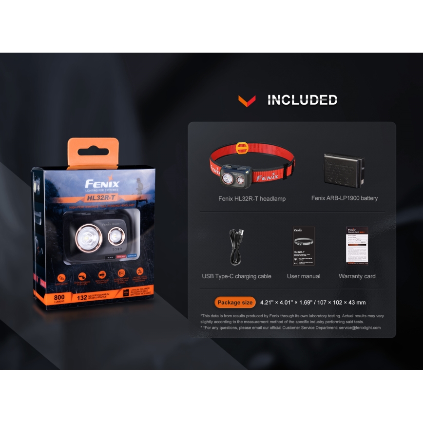 Fenix HL32RTBLCK - Επαναφορτιζόμενος φακός κεφαλής LED LED/USB/3xAAA IP66 800 γυαλιστερό 300 h 1900 mAh μαύρο/πορτοκαλί
