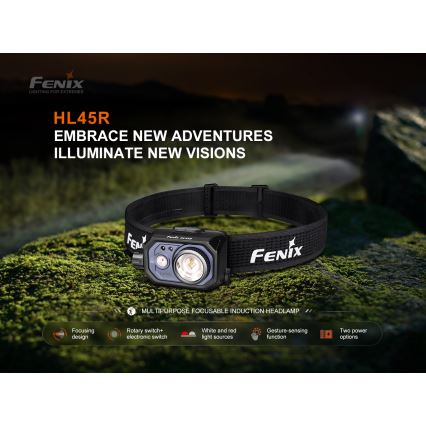 Fenix HL45R - LED Dimming επαναφορτιζόμενος φακός κεφαλής LED/USB IP66 1000 γυαλιστερό 240 h μαύρο