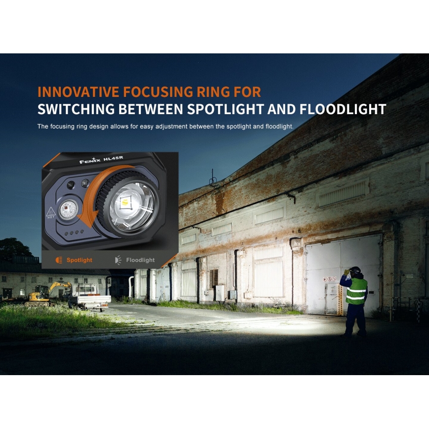 Fenix HL45R - LED Dimming επαναφορτιζόμενος φακός κεφαλής LED/USB IP66 1000 γυαλιστερό 240 h μαύρο