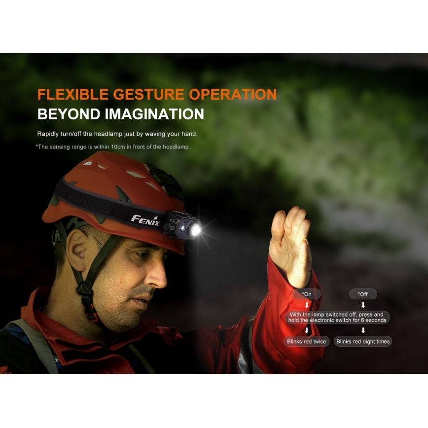 Fenix HL45R - LED Dimming επαναφορτιζόμενος φακός κεφαλής LED/USB IP66 1000 γυαλιστερό 240 h μαύρο