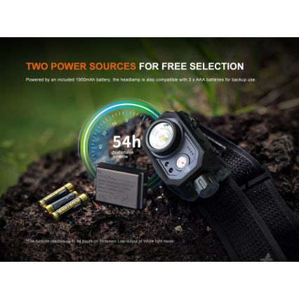 Fenix HL45R - LED Dimming επαναφορτιζόμενος φακός κεφαλής LED/USB IP66 1000 γυαλιστερό 240 h μαύρο