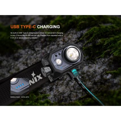 Fenix HL45R - LED Dimming επαναφορτιζόμενος φακός κεφαλής LED/USB IP66 1000 γυαλιστερό 240 h μαύρο