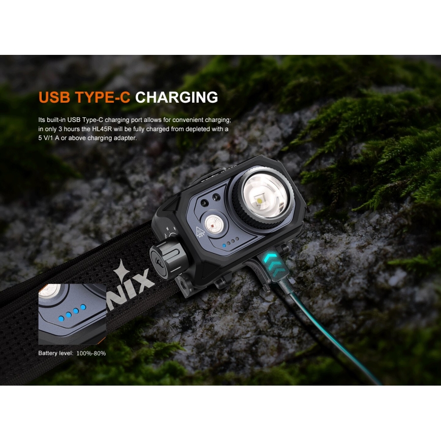Fenix HL45R - LED Dimming επαναφορτιζόμενος φακός κεφαλής LED/USB IP66 1000 γυαλιστερό 240 h μαύρο