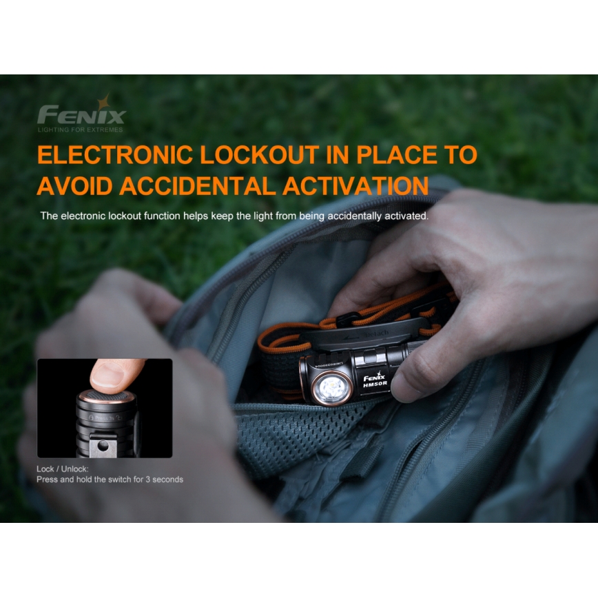 Fenix HM50RV20 - Επαναφορτιζόμενη λάμπα κεφαλής LED 3xLED/USB/1xCR123A IP68 700 γυαλιστερό 120 h 700 mAh