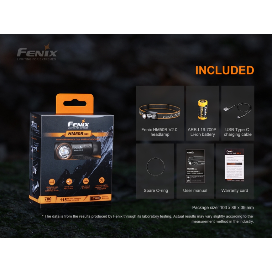 Fenix HM50RV20 - Επαναφορτιζόμενη λάμπα κεφαλής LED 3xLED/USB/1xCR123A IP68 700 γυαλιστερό 120 h 700 mAh