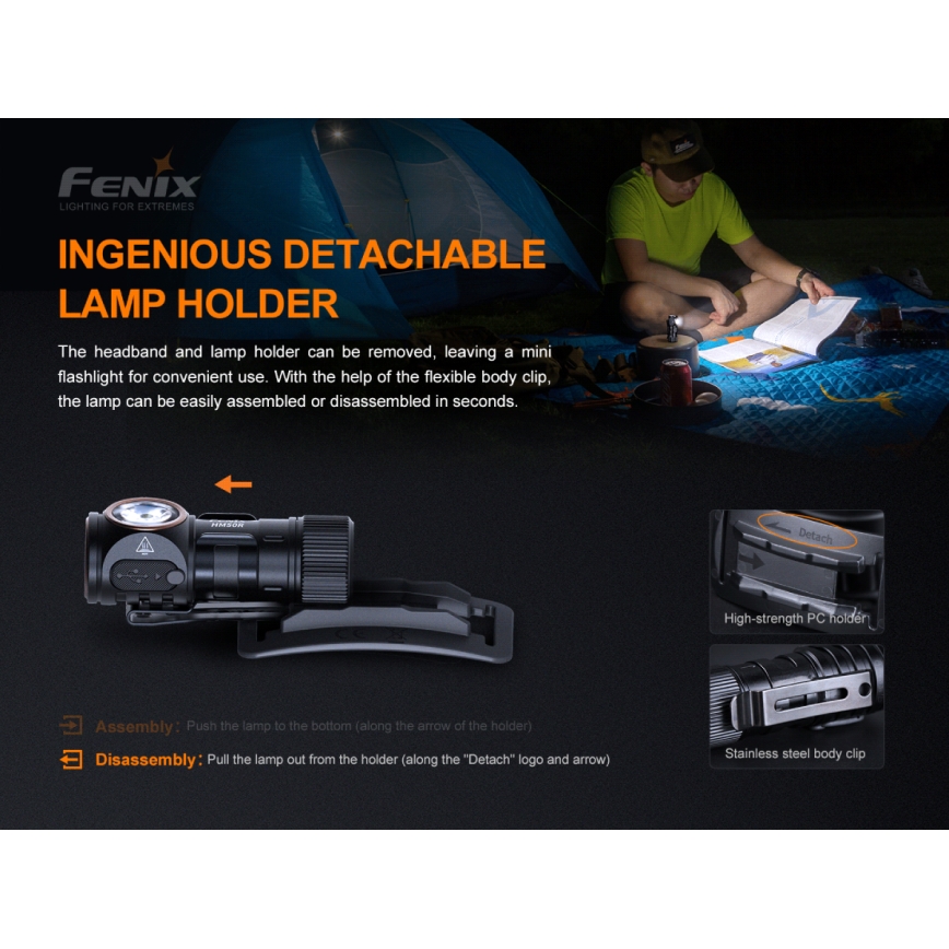 Fenix HM50RV20 - Επαναφορτιζόμενη λάμπα κεφαλής LED 3xLED/USB/1xCR123A IP68 700 γυαλιστερό 120 h 700 mAh