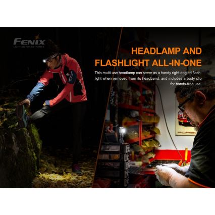 Fenix HM51RV30 - Ρυθμιζόμενος επαναφορτιζόμενος φακός κεφαλής LED/USB/1xCR123A 950 mAh IP68 860 lm 125 h πορτοκαλί