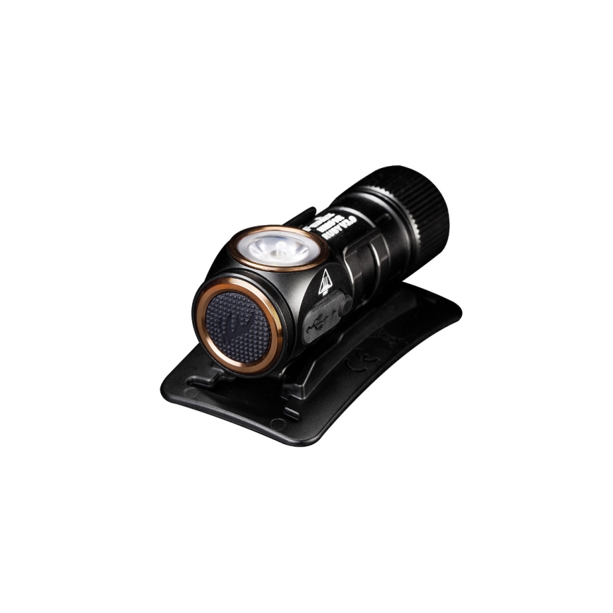 Fenix HM51RV30 - Ρυθμιζόμενος επαναφορτιζόμενος φακός κεφαλής LED/USB/1xCR123A 950 mAh IP68 860 lm 125 h πορτοκαλί