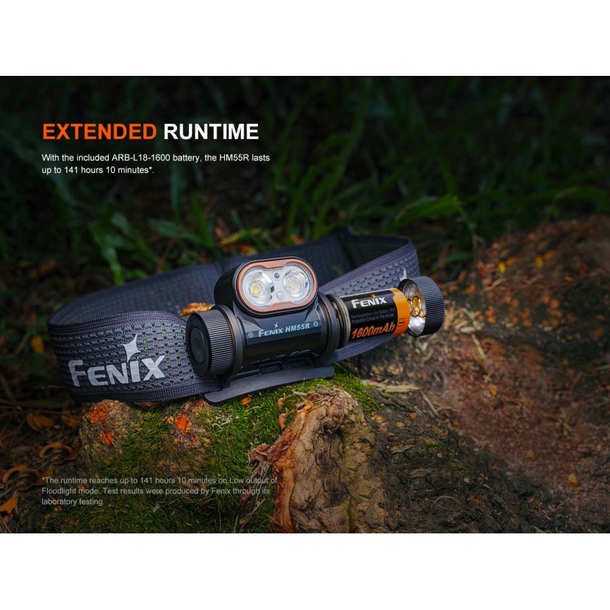 Fenix HM55RABL - Ρυθμιζόμενος επαναφορτιζόμενος LED φακός κεφαλής LED/USB/1xCR123A 1600 mAh IP68 1200 lm 141,2 h μαύρος