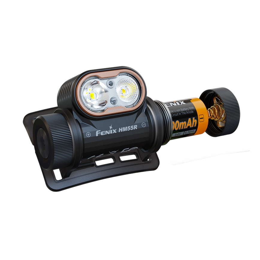Fenix HM55RABL - Ρυθμιζόμενος επαναφορτιζόμενος LED φακός κεφαλής LED/USB/1xCR123A 1600 mAh IP68 1200 lm 141,2 h μαύρος