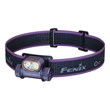 Fenix HM55RPRP - Ρυθμιζόμενος επαναφορτιζόμενος φακός κεφαλής LED/USB/1xCR123A 1600 mAh IP68 1200 lm 141,2 h μωβ/μαύρο