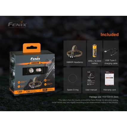 Fenix HM60R - LED Dimming επαναφορτιζόμενος φακός κεφαλής 4xLED/USB/2xCR123A IP68 1300 γυαλιστερό 300 h 3400 mAh