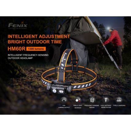 Fenix HM60R - LED Dimming επαναφορτιζόμενος φακός κεφαλής 4xLED/USB/2xCR123A IP68 1300 γυαλιστερό 300 h 3400 mAh