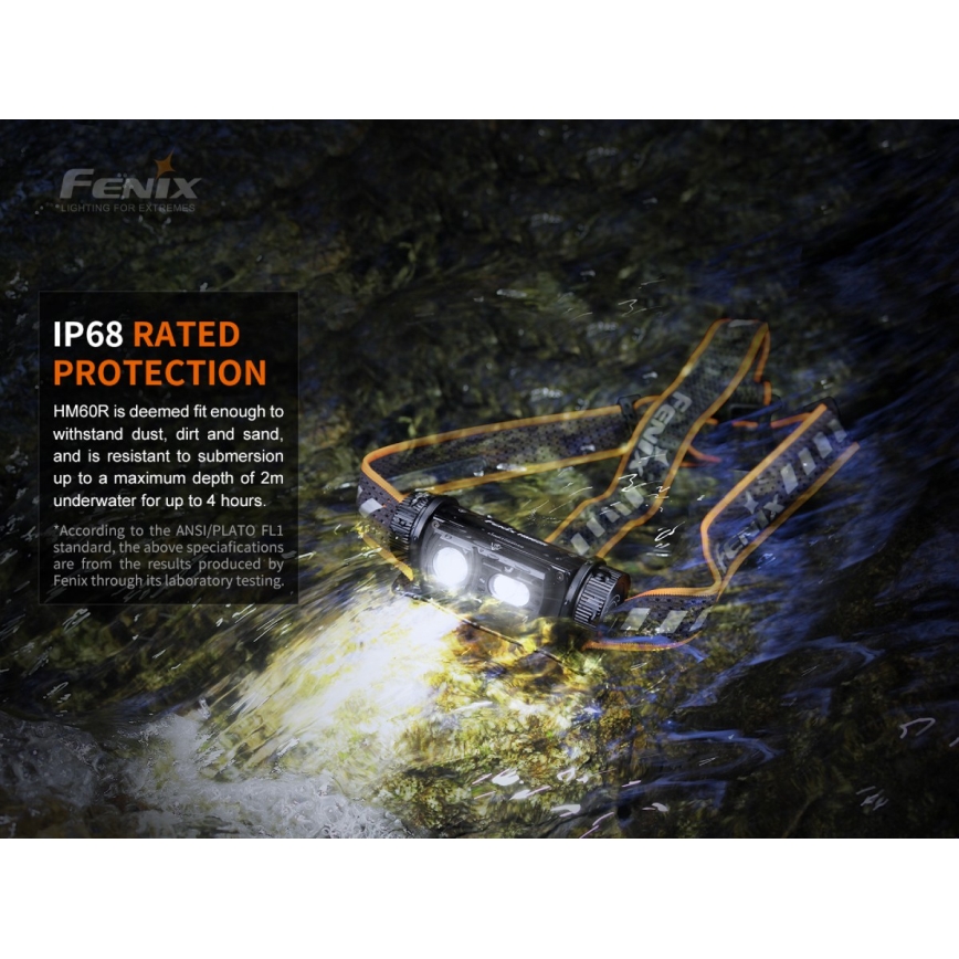 Fenix HM60R - LED Dimming επαναφορτιζόμενος φακός κεφαλής 4xLED/USB/2xCR123A IP68 1300 γυαλιστερό 300 h 3400 mAh