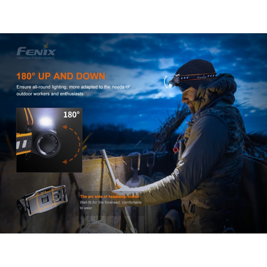 Fenix HM60R - LED Dimming επαναφορτιζόμενος φακός κεφαλής 4xLED/USB/2xCR123A IP68 1300 γυαλιστερό 300 h 3400 mAh
