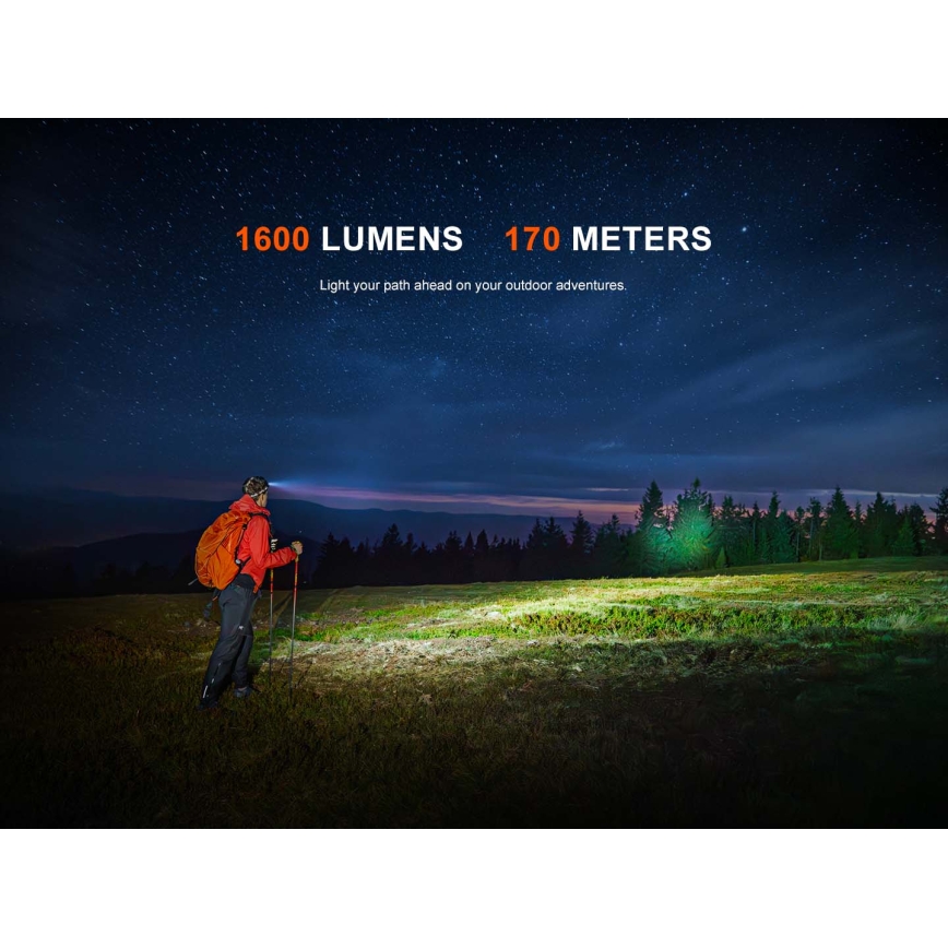 Fenix HM60RV20 - Φακός κεφαλής LED με ρύθμιση φωτεινότητας, επαναφορτιζόμενος LED/USB 4000 mAh IP68 1600 lm 292 h πορτοκαλί