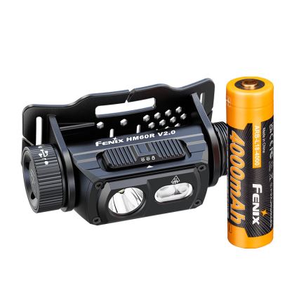 Fenix HM60RV20 - Φακός κεφαλής LED με ρύθμιση φωτεινότητας, επαναφορτιζόμενος LED/USB 4000 mAh IP68 1600 lm 292 h πορτοκαλί