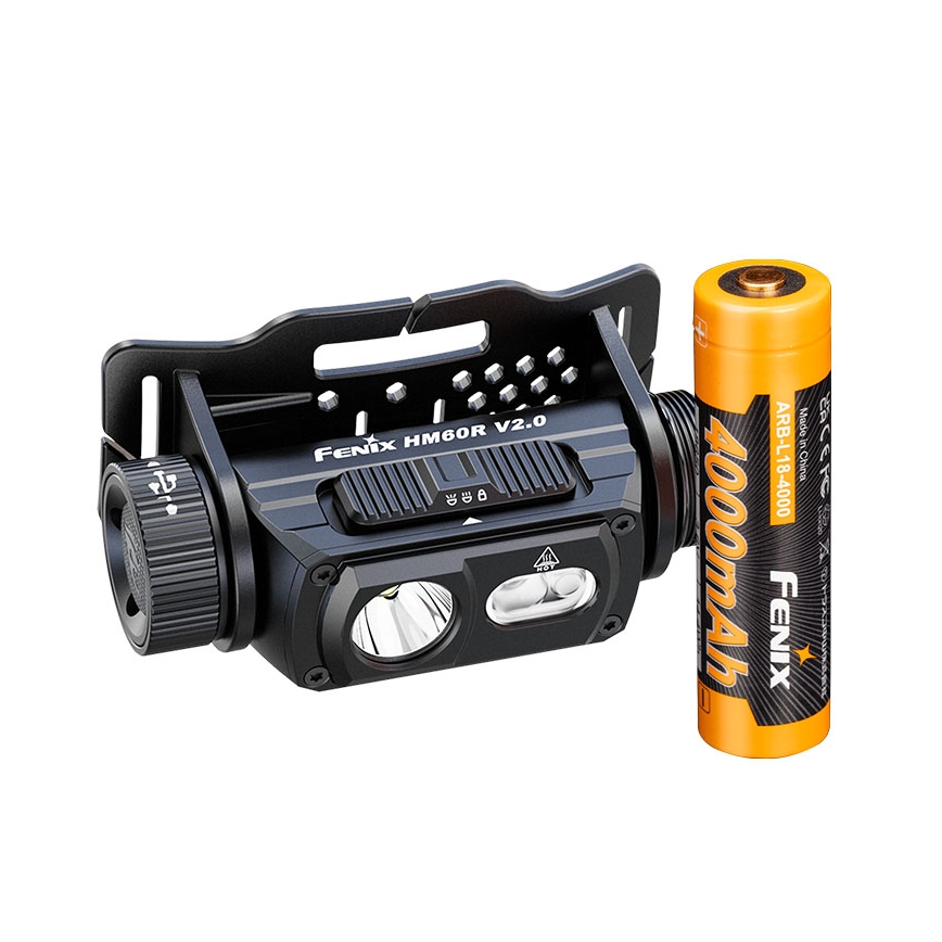 Fenix HM60RV20 - Φακός κεφαλής LED με ρύθμιση φωτεινότητας, επαναφορτιζόμενος LED/USB 4000 mAh IP68 1600 lm 292 h πορτοκαλί