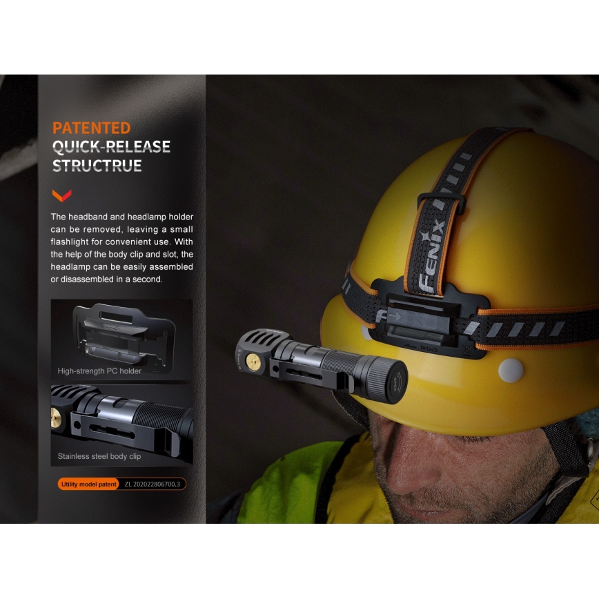 Fenix HM61RV20 - Επαναφορτιζόμενος φακός κεφαλής LED LED/USB/2xCR123A IP68 1600 lm 300 h 3400 mAh