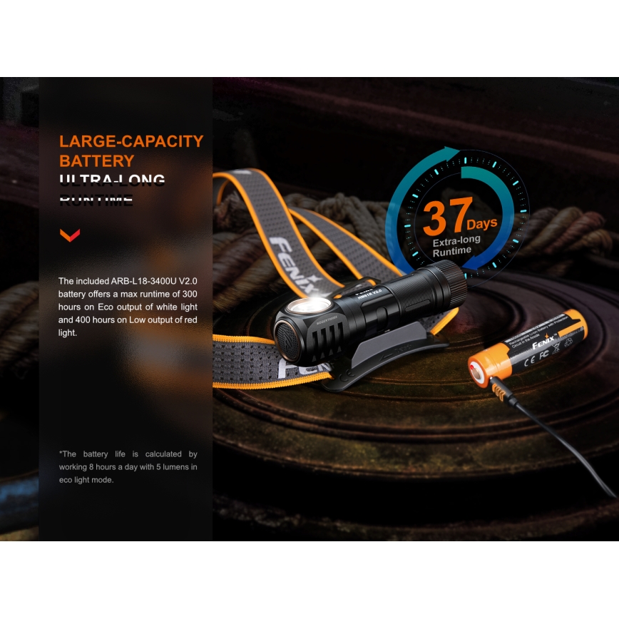 Fenix HM61RV20 - Επαναφορτιζόμενος φακός κεφαλής LED LED/USB/2xCR123A IP68 1600 lm 300 h 3400 mAh