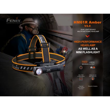 Fenix HM61RV20 - Επαναφορτιζόμενος φακός κεφαλής LED LED/USB/2xCR123A IP68 1600 lm 300 h 3400 mAh