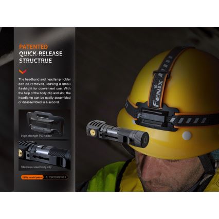 Fenix HM61RV20 - Επαναφορτιζόμενος φακός κεφαλής LED LED/USB/2xCR123A IP68 1600 lm 300 h 3400 mAh