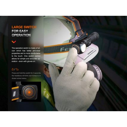 Fenix HM61RV20 - Επαναφορτιζόμενος φακός κεφαλής LED LED/USB/2xCR123A IP68 1600 lm 300 h 3400 mAh