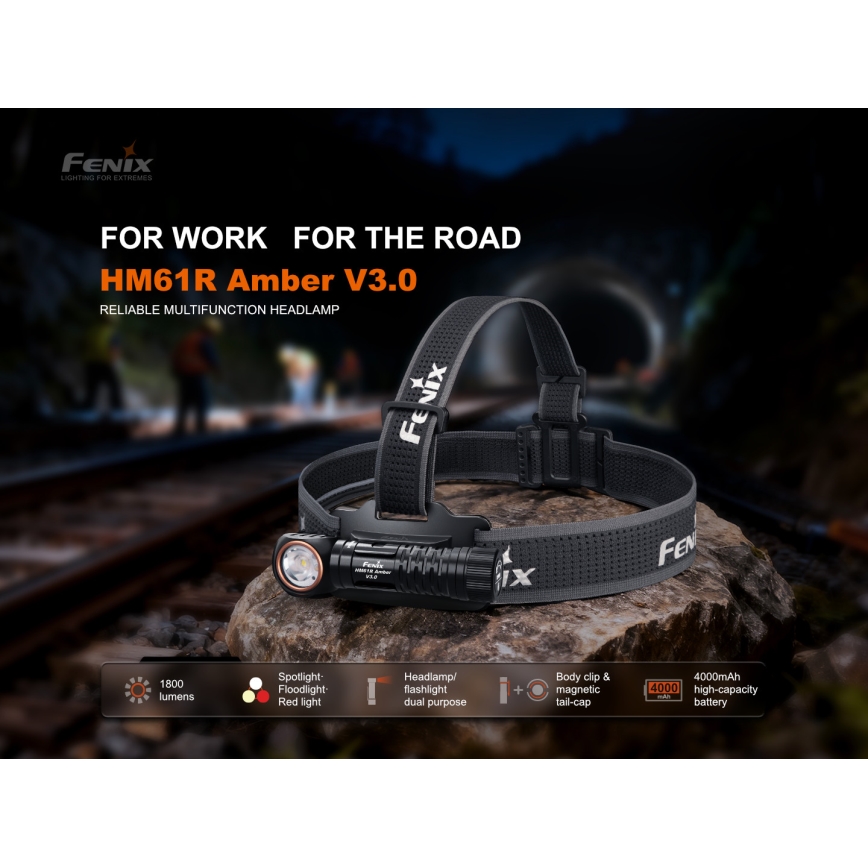 Fenix HM61RV30 - Επαναφορτιζόμενος φακός κεφαλής LED με ρύθμιση φωτεινότητας LED/USB/1xCR123A 4000 mAh IP68 1800 lm 400 h μαύρο