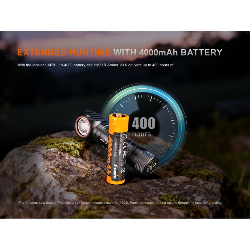 Fenix HM61RV30 - Επαναφορτιζόμενος φακός κεφαλής LED με ρύθμιση φωτεινότητας LED/USB/1xCR123A 4000 mAh IP68 1800 lm 400 h μαύρο