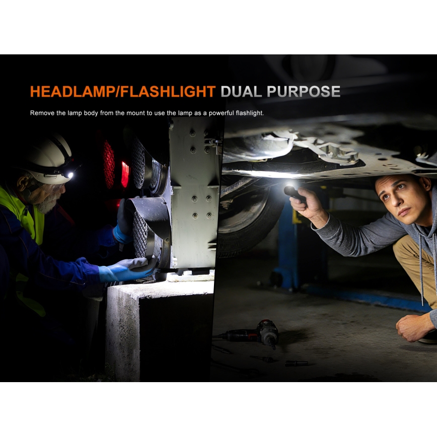 Fenix HM61RV30 - Επαναφορτιζόμενος φακός κεφαλής LED με ρύθμιση φωτεινότητας LED/USB/1xCR123A 4000 mAh IP68 1800 lm 400 h μαύρο