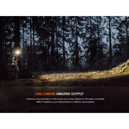 Fenix HM62TMGM - LED Dimming επαναφορτιζόμενο φακός κεφαλής LED/USB IP68 1200 γυαλιστερό 280 h 3400 mAh
