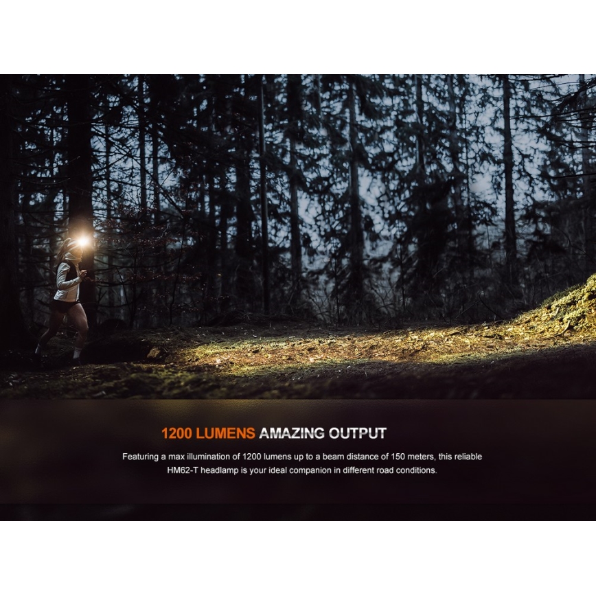 Fenix HM62TMGM - LED Dimming επαναφορτιζόμενο φακός κεφαλής LED/USB IP68 1200 γυαλιστερό 280 h 3400 mAh