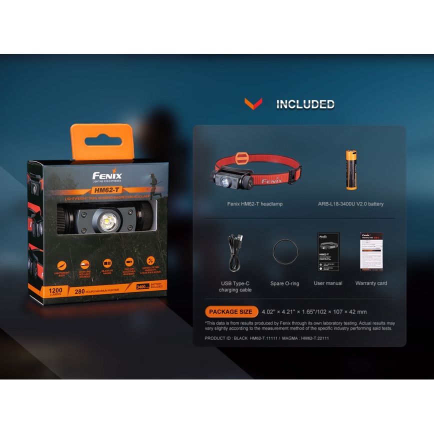 Fenix HM62TMGM - LED Dimming επαναφορτιζόμενο φακός κεφαλής LED/USB IP68 1200 γυαλιστερό 280 h 3400 mAh