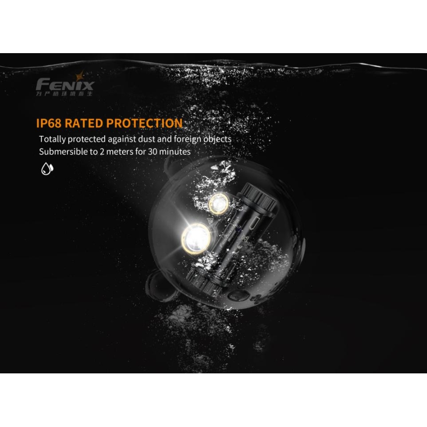 Fenix HM65R - Επαναφορτιζόμενος φακός κεφαλής LED 2xLED/USB/2xCR123A IP68 1400 γυαλιστερό 300 h 3400 mAh