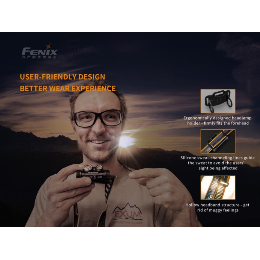 Fenix HM65R - Επαναφορτιζόμενος φακός κεφαλής LED 2xLED/USB/2xCR123A IP68 1400 γυαλιστερό 300 h 3400 mAh