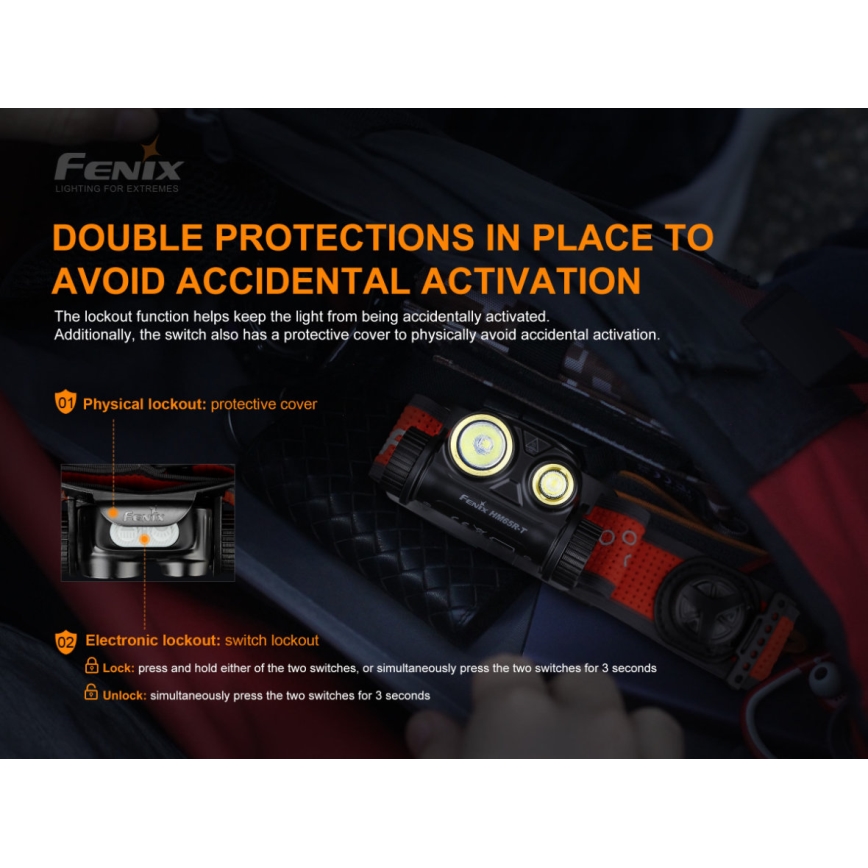 Fenix HM65RTRAIL - Επαναφορτιζόμενος φακός κεφαλής LED 2xLED / 2xCR123A IP68 1500 lm 300 ώρες