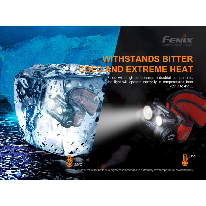 Fenix HM65RTRAIL - Επαναφορτιζόμενος φακός κεφαλής LED 2xLED / 2xCR123A IP68 1500 lm 300 ώρες