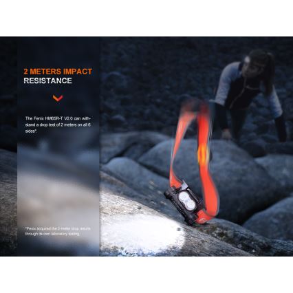 Fenix HM65RTV20BLC- LED Dimming επαναφορτιζόμενος φακός κεφαλής LED/USB/2xCR123A IP68 3400 mAh μαύρο/πορτοκαλί