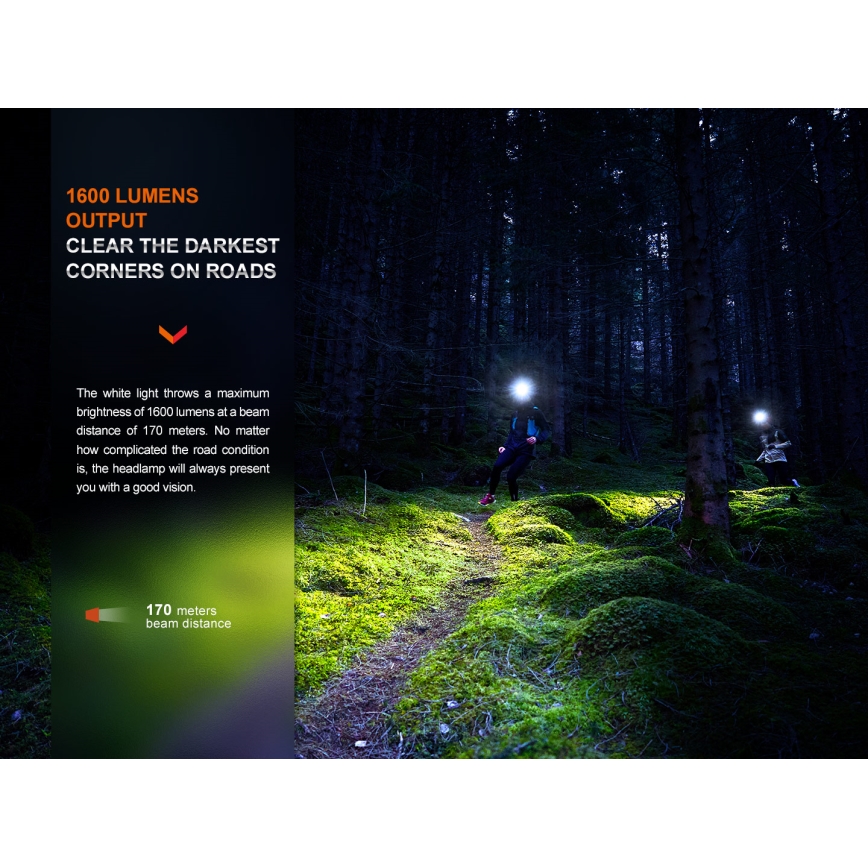 Fenix HM65RTV20BLC- LED Dimming επαναφορτιζόμενος φακός κεφαλής LED/USB IP68 μαύρο/πορτοκαλί