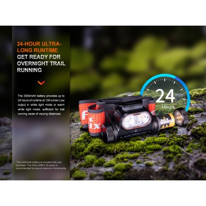Fenix HM65RTV20BLC- LED Dimming επαναφορτιζόμενος φακός κεφαλής LED/USB IP68 μαύρο/πορτοκαλί