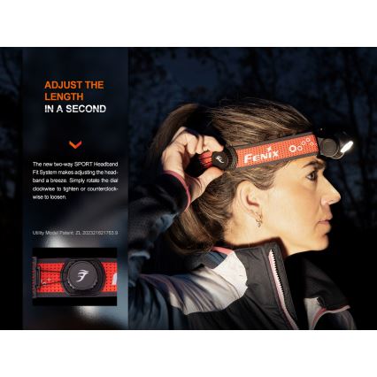 Fenix HM65RTV20BLC- LED Dimming επαναφορτιζόμενος φακός κεφαλής LED/USB IP68 μαύρο/πορτοκαλί