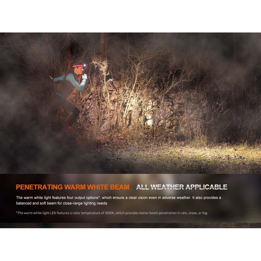 Fenix HM65RTV20BLC- LED Dimming επαναφορτιζόμενος φακός κεφαλής LED/USB IP68 μαύρο/πορτοκαλί