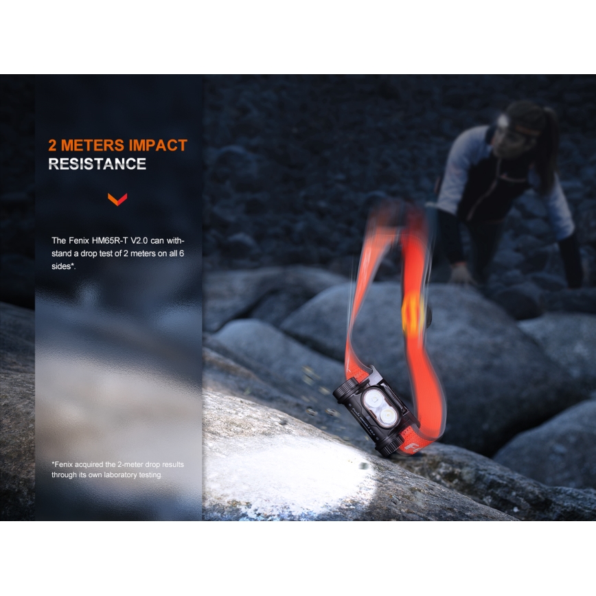 Fenix HM65RTV20BLC- LED Dimming επαναφορτιζόμενος φακός κεφαλής LED/USB IP68 μαύρο/πορτοκαλί
