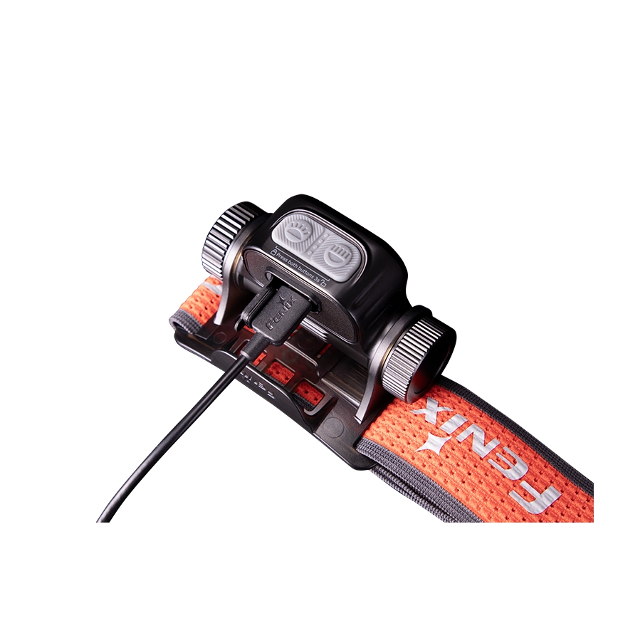 Fenix HM65RTV20BLC- LED Dimming επαναφορτιζόμενος φακός κεφαλής LED/USB IP68 μαύρο/πορτοκαλί