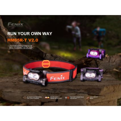 Fenix HM65RTV20PRP - LED Dimming επαναφορτιζόμενος φακός κεφαλής LED/USB IP68 1600 lm 300h μαύρο/μωβ